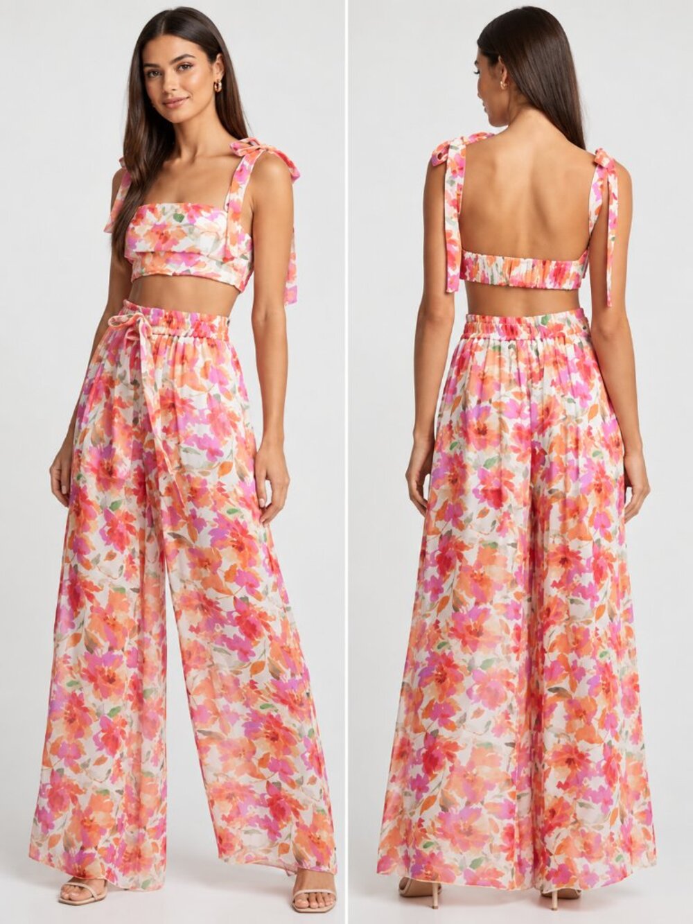 Sofia Saskia Wide Leg Floral Pants Pink Peach Sheer UK 6 US 2 NWT